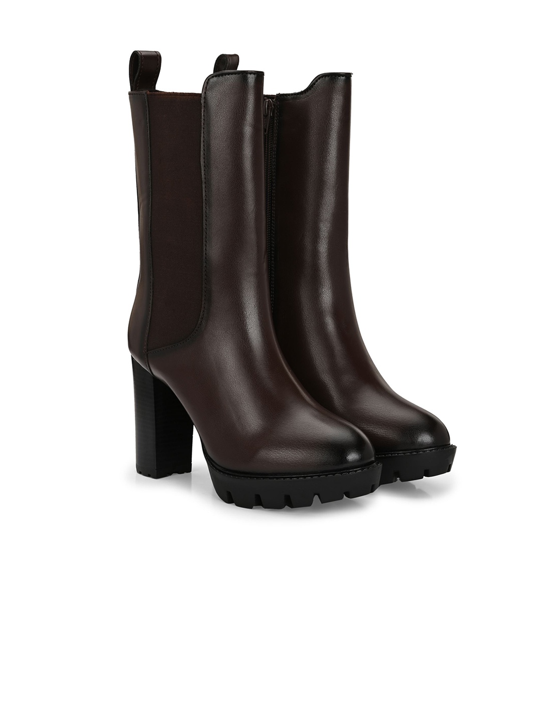 Delize Women Round toe Mid Length Chelsea Boots, Brown