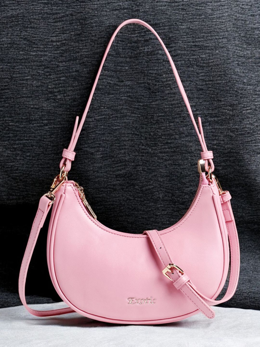 

Exotic Women Solid Half Moon Sling Bag, Pink