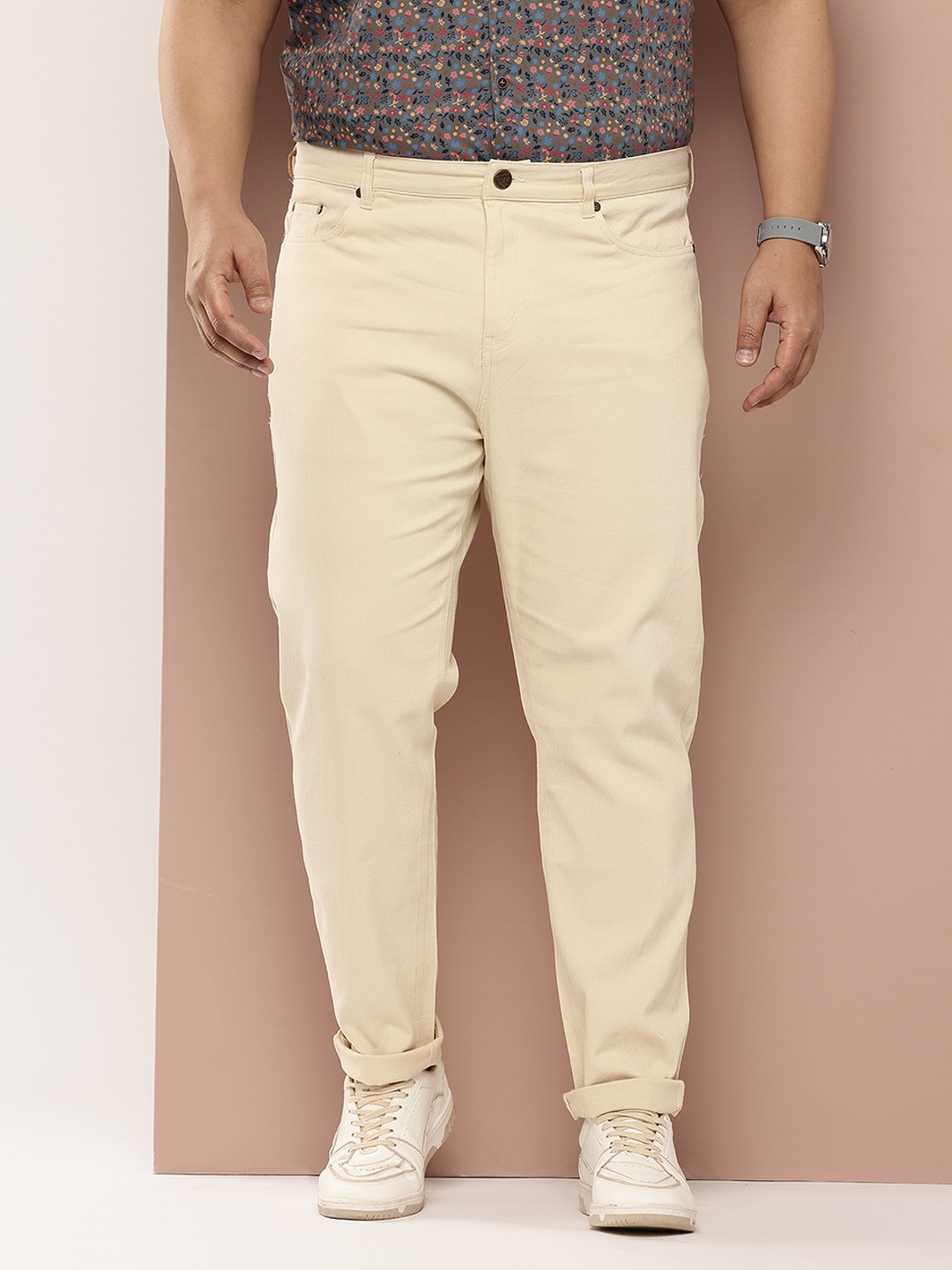 

Thomas Scott Men Plus Size Smart Easy Wash Pure Cotton Chinos Trousers, Beige