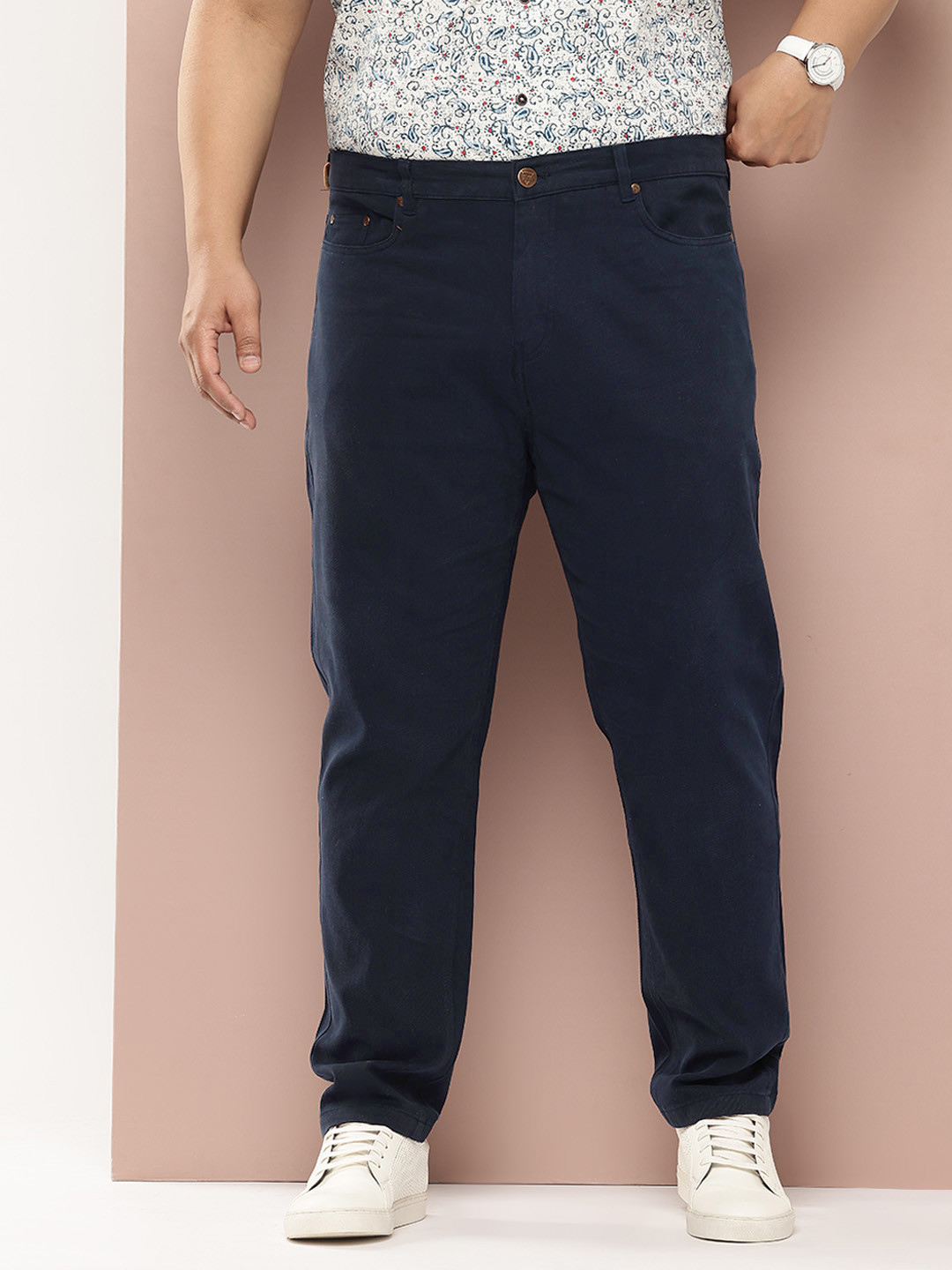 

Thomas Scott Men Plus Size Smart Easy Wash Pure Cotton Chinos Trousers, Navy blue