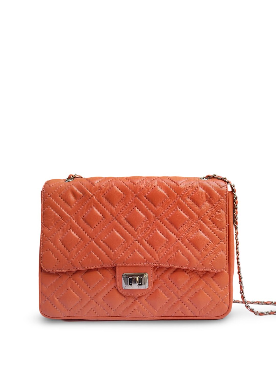 

PERKED Women Textured Structured Leather Sling Bag, Coral