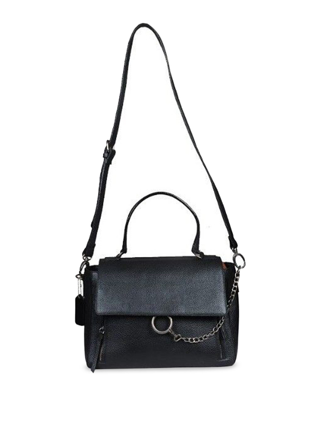 

PERKED Women Solid Structured Leather Sling Bag, Black