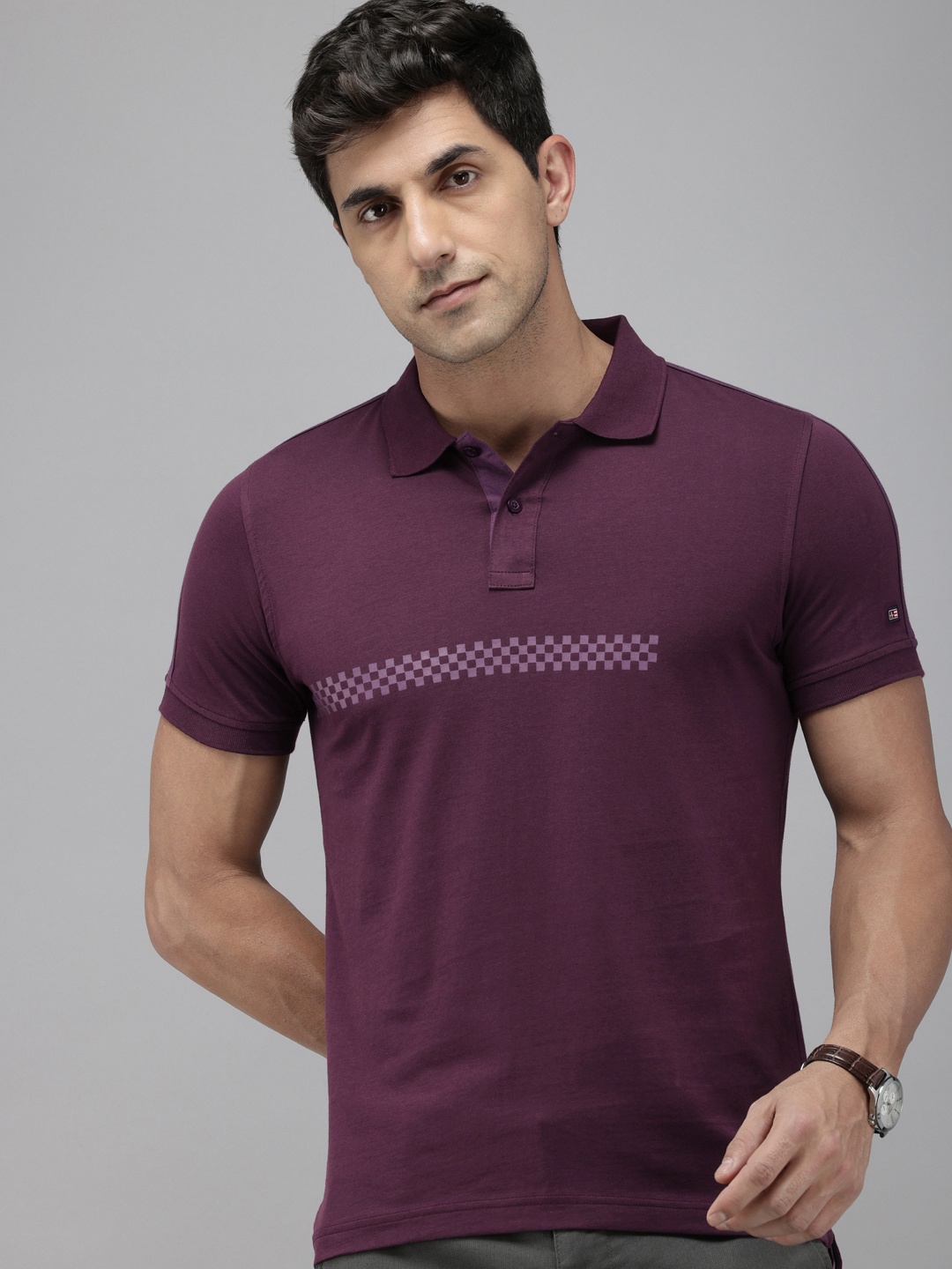 

Arrow Printed Polo Collar Pure Cotton T-shirt, Purple