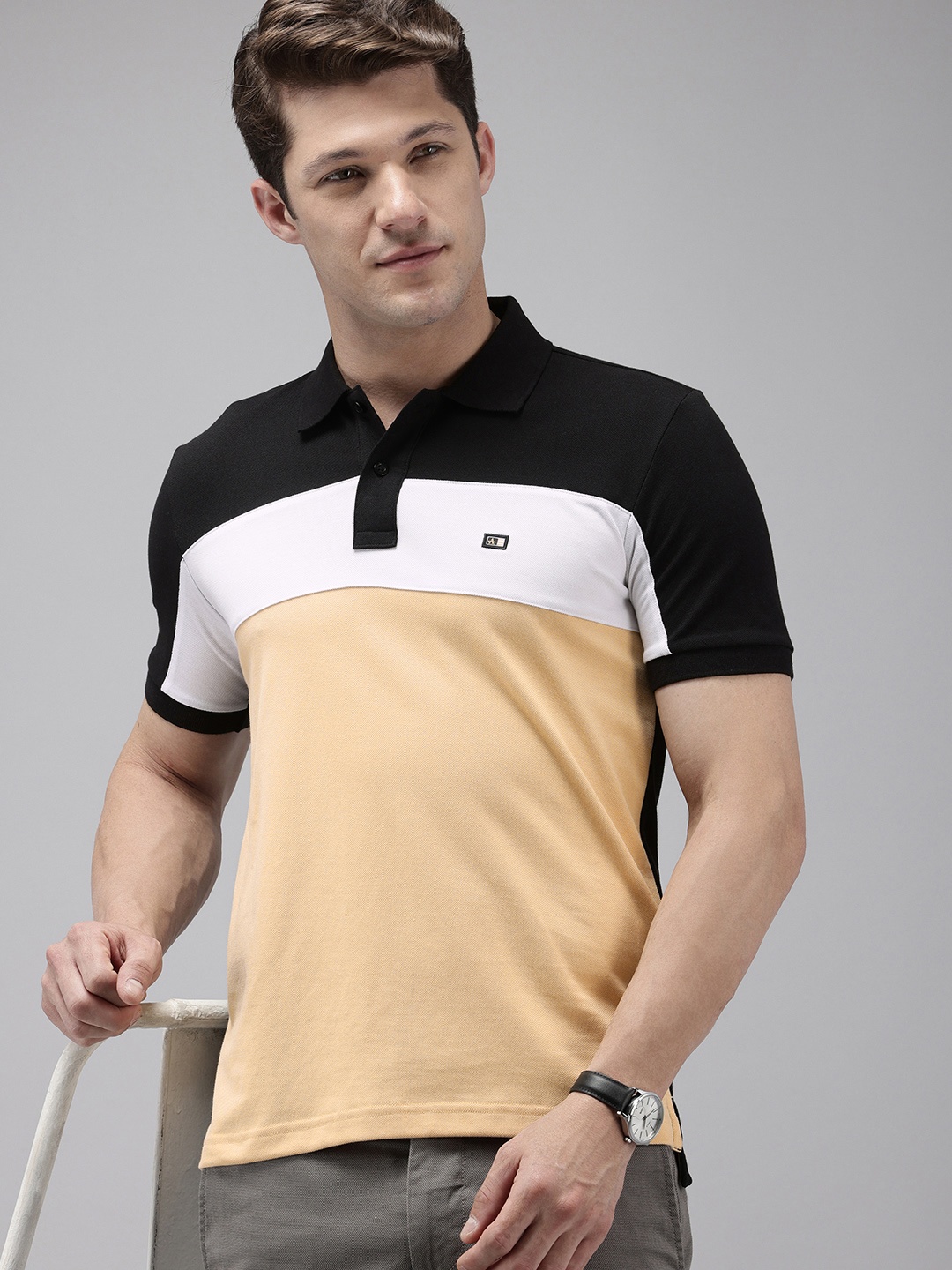 

Arrow Colourblocked Polo Collar T-shirt, Beige