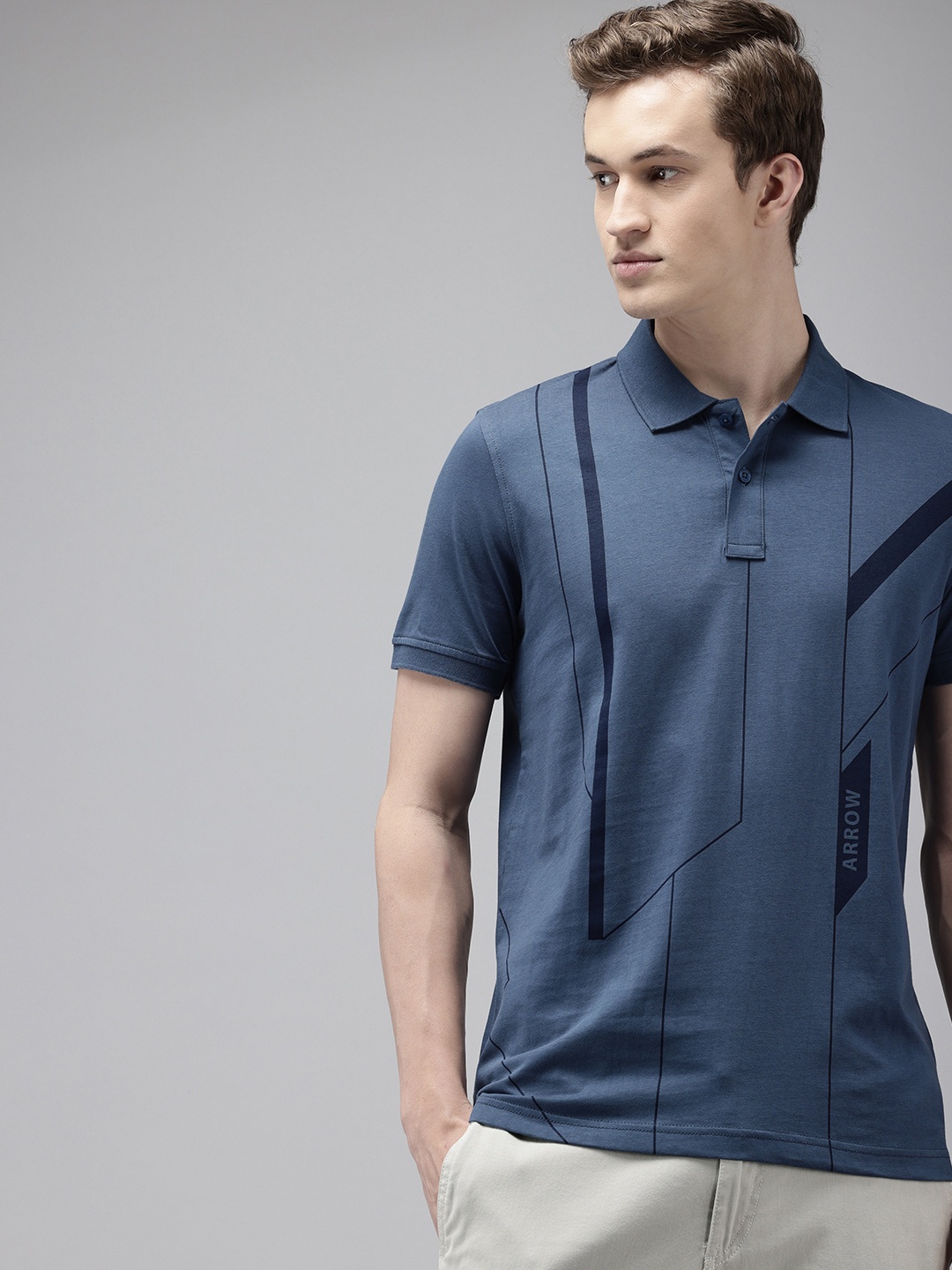 

Arrow Printed Polo Collar Pure Cotton T-shirt, Blue