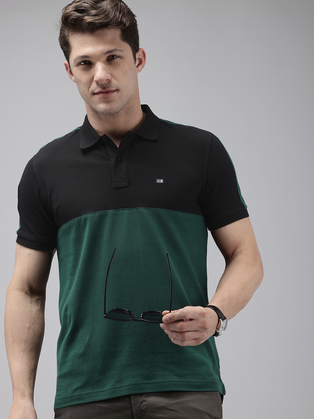 

Arrow Colourblocked Polo Collar T-shirt, Black