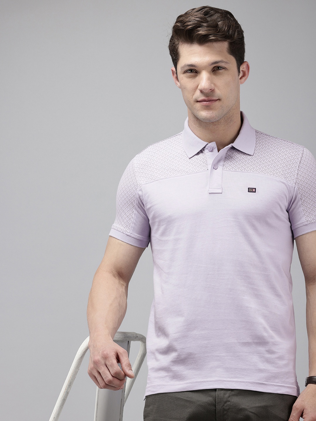 

Arrow Geometric Printed Polo Collar Pure Cotton T-shirt, Lavender