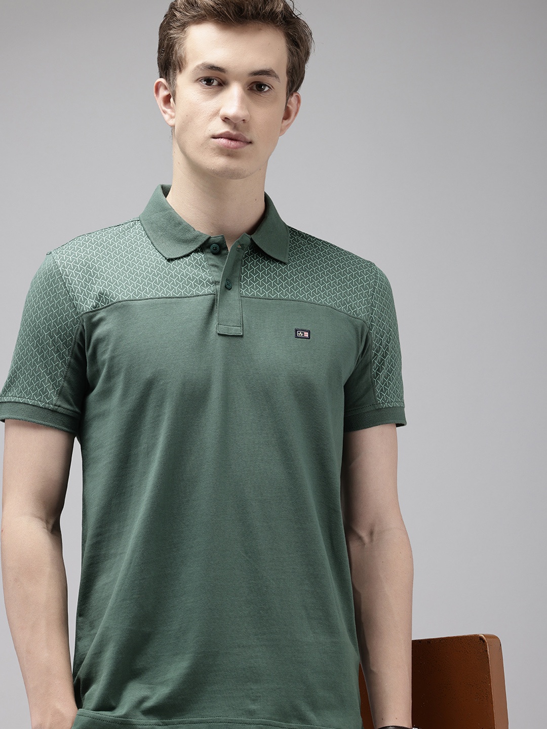 

Arrow Printed Polo Collar Pure Cotton T-shirt, Green