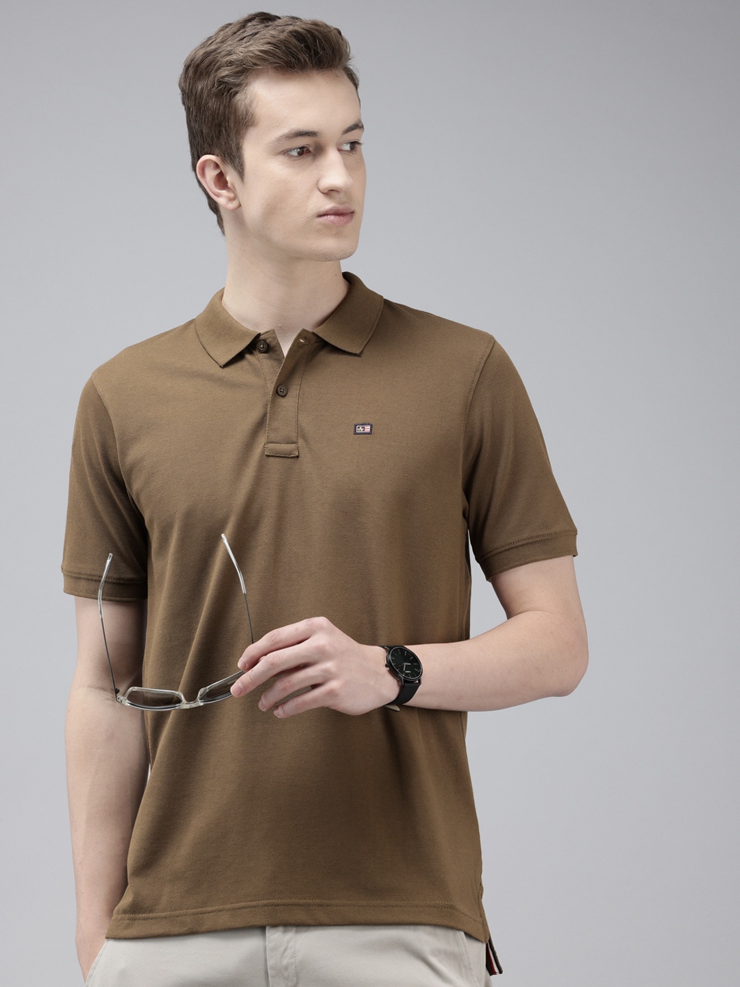 

Arrow Self-Design Polo Collar T-shirt, Olive