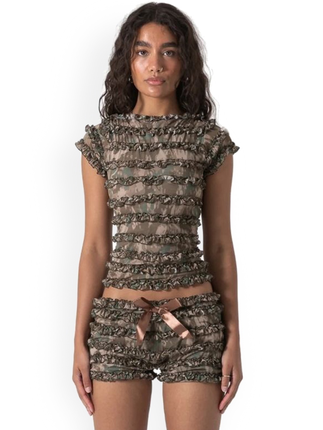 

LULU & SKY Printed Round Neck Short Sleeves Top With Shorts, Green
