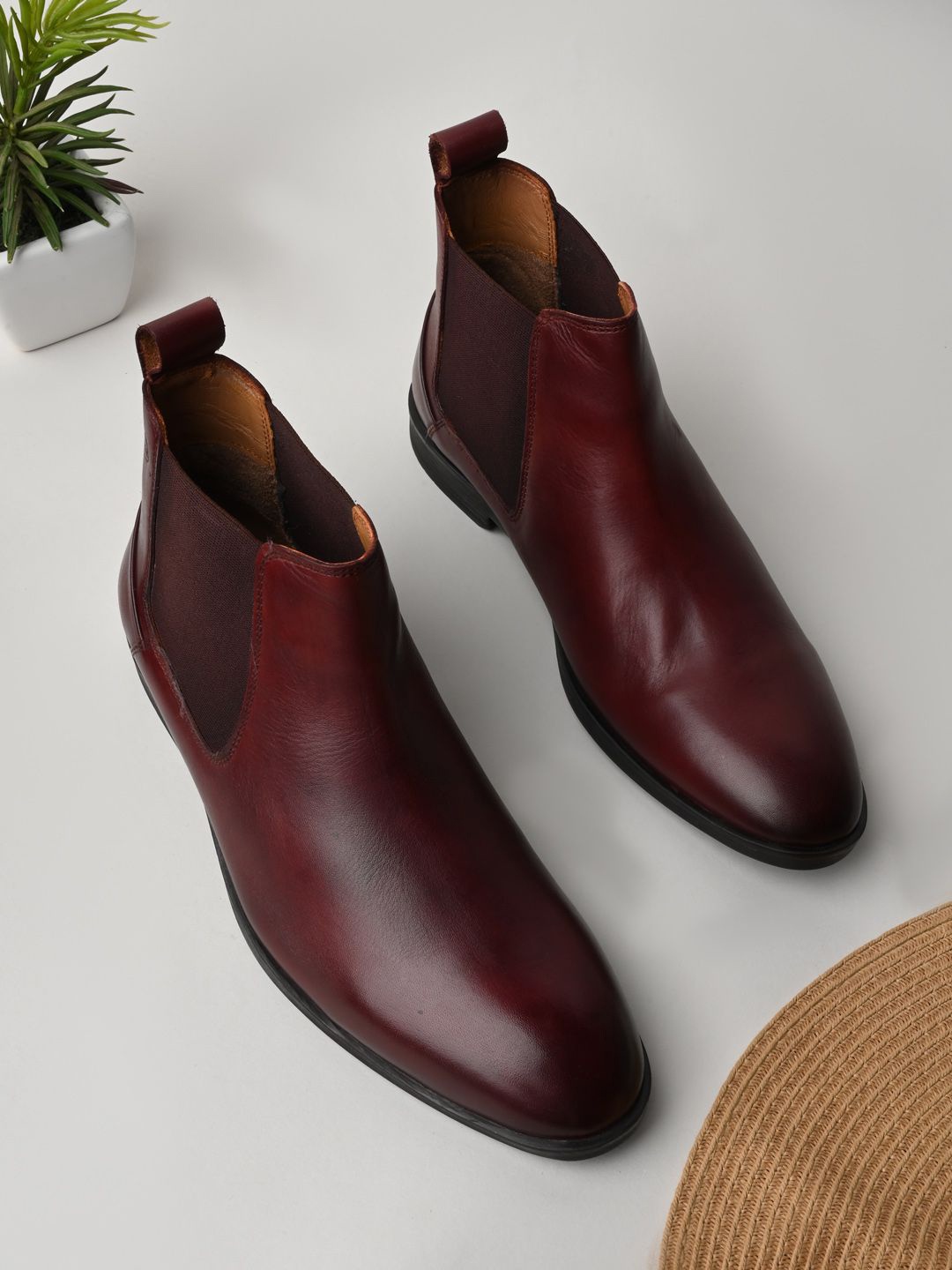 Regal Men Genuine Leather Slip On Chelsea Boots, Red