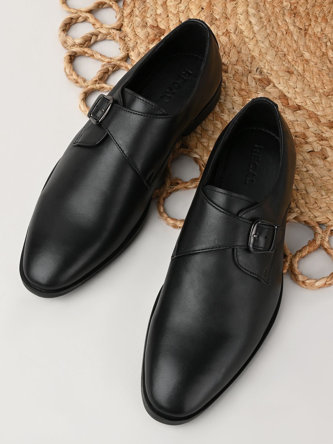 

Regal Men Genuine Leather Formal Monk Shoes With Buckle, Black