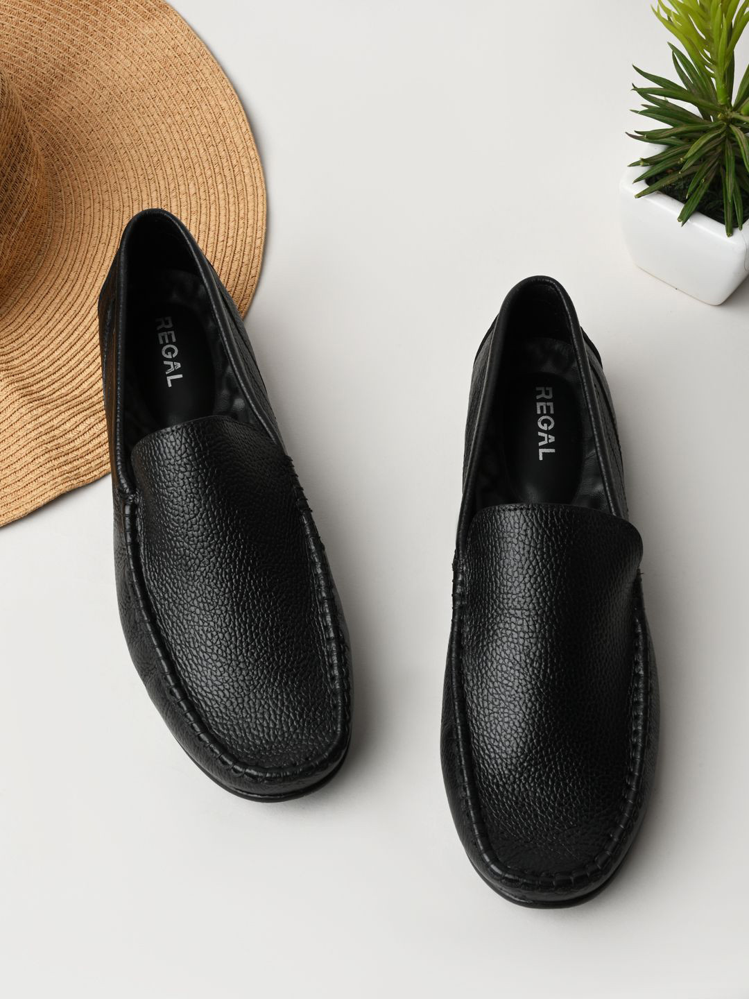 

Regal Men Leather Slip-On Lightweight Loafers, Black