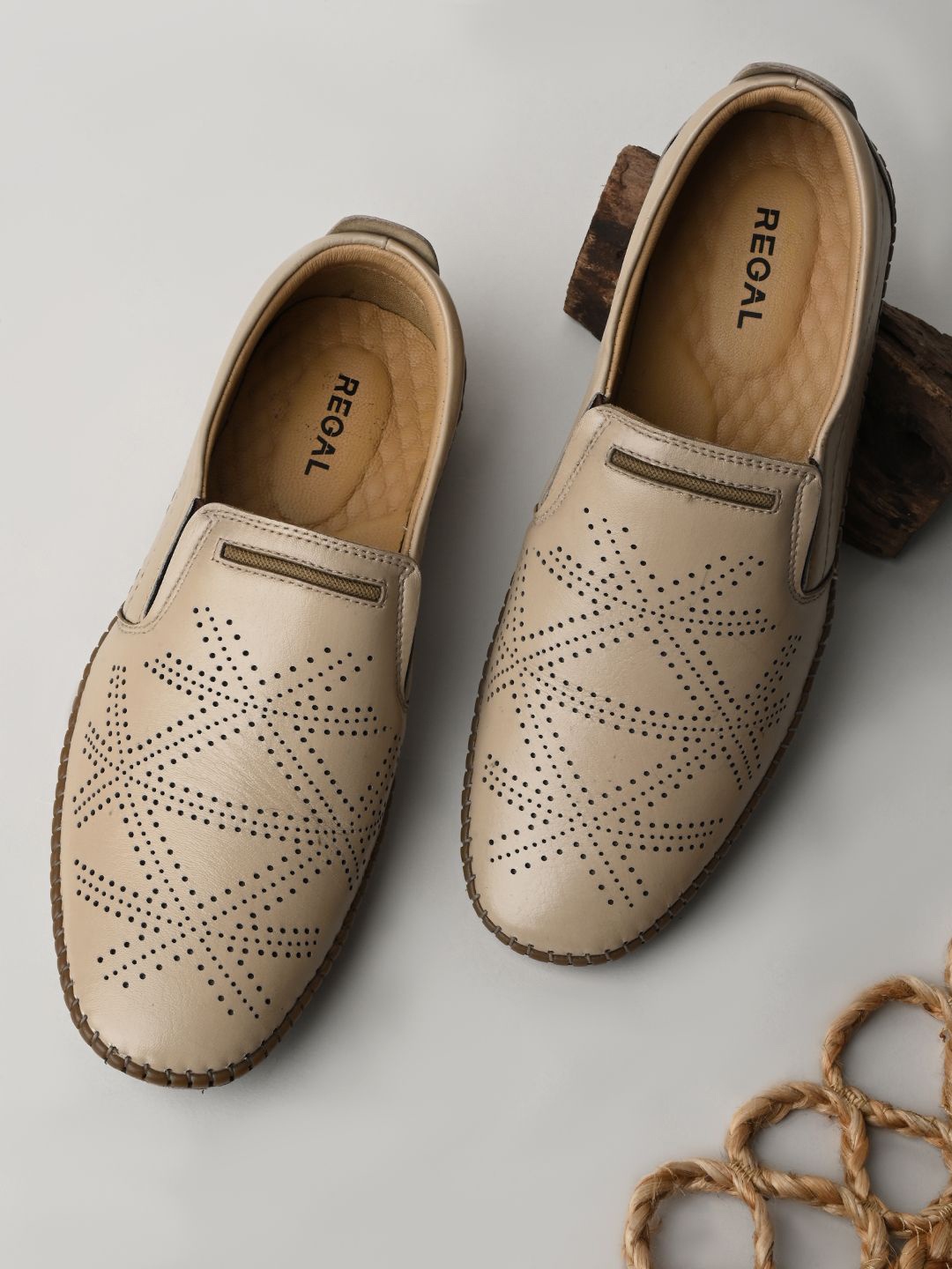 

Regal Men Perforations Leather Slip-On Sneakers, Beige
