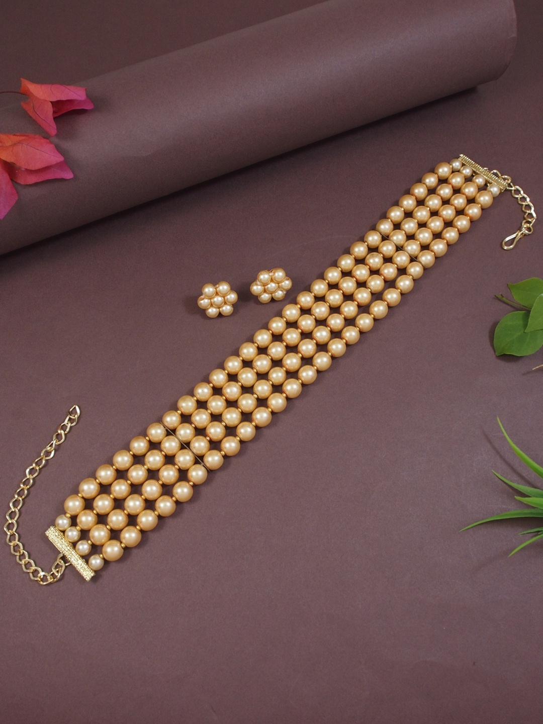 

I Jewels Gold Plated Pearls Jewellery Set