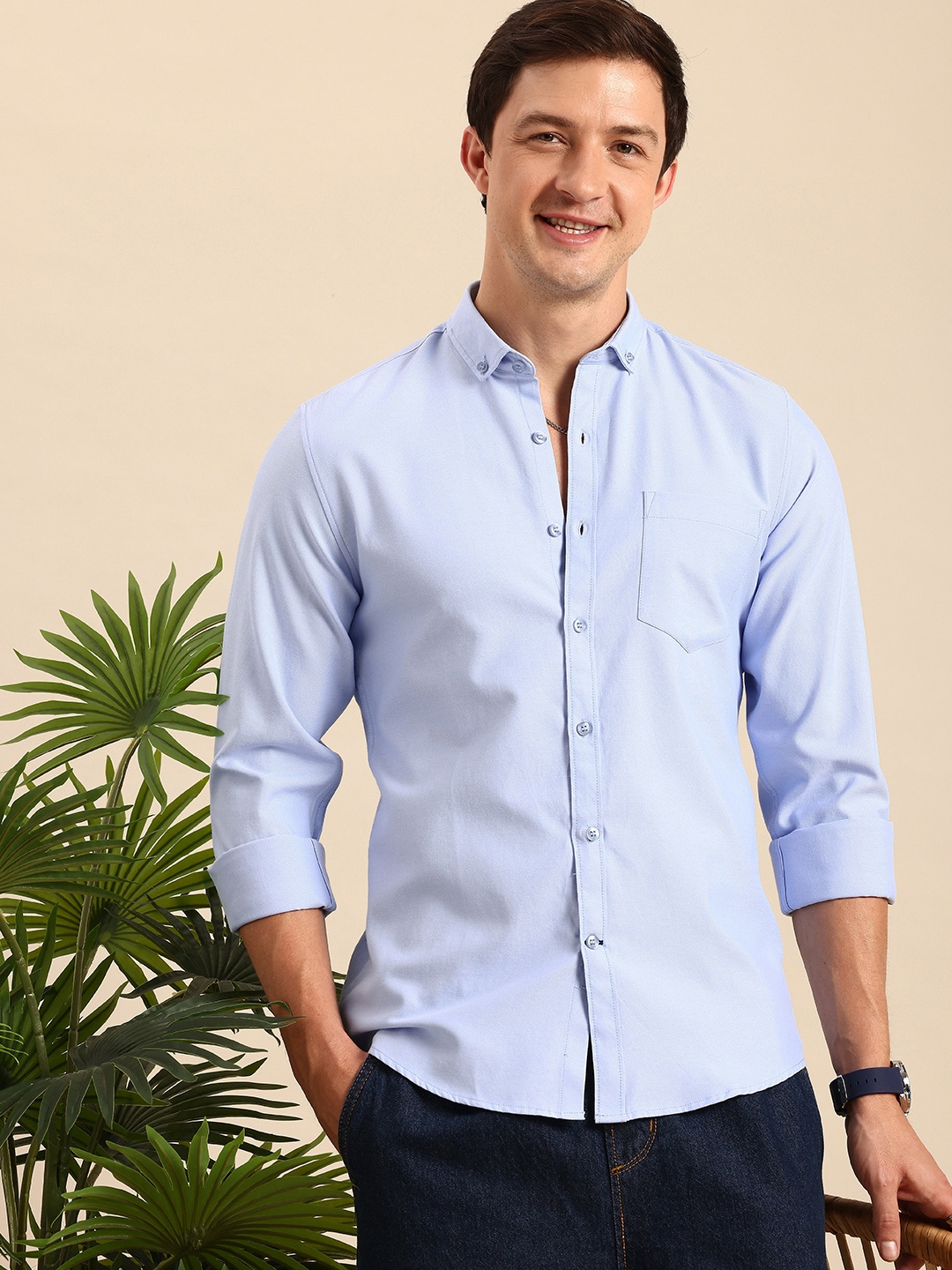 

Mast & Harbour Button-Down Collar Opaque Casual Shirt, Blue