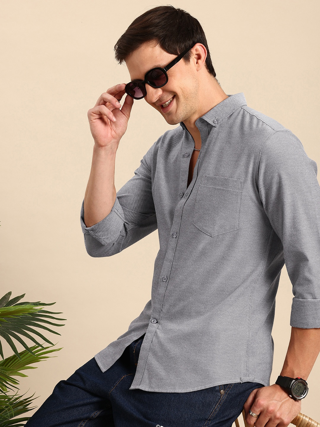 

Mast & Harbour Button-Down Collar Opaque Casual Shirt, Grey