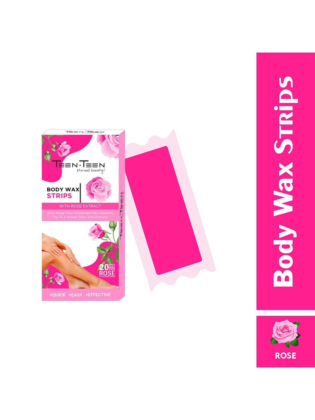 

TEEN TEEN COSMETICS Unwanted Hair Removal Body Wax Strips With Rose Extracts - 20 Pcs, Red