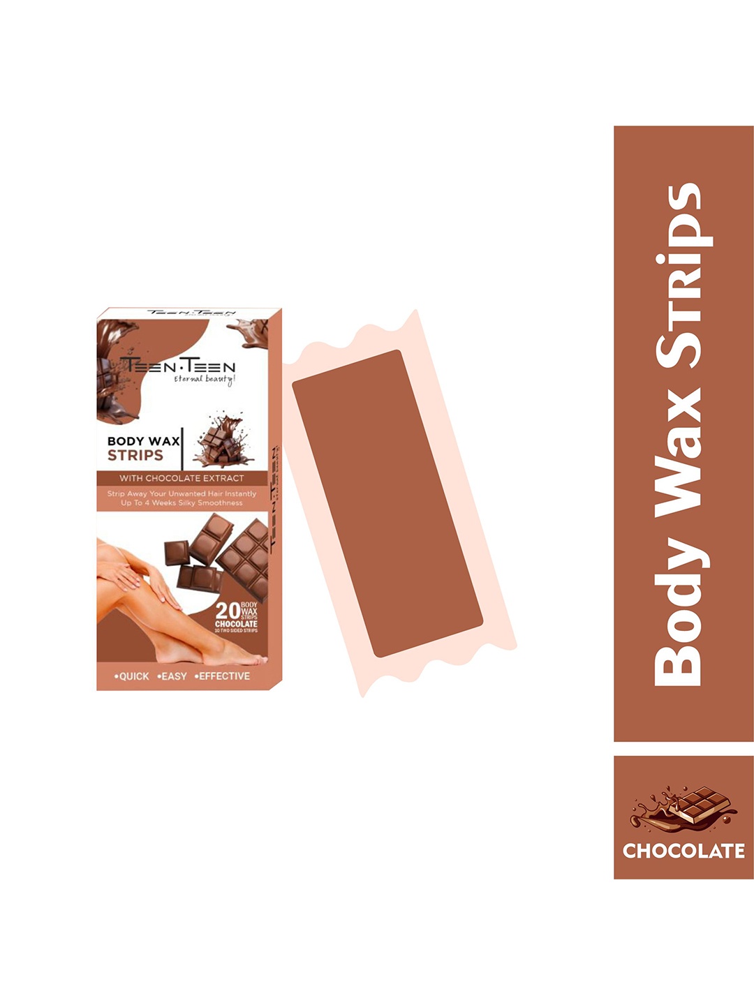 

TEEN TEEN COSMETICS Unwanted Hair Removal Body Wax Strips With Chocolate Extracts - 20 Pcs, Brown