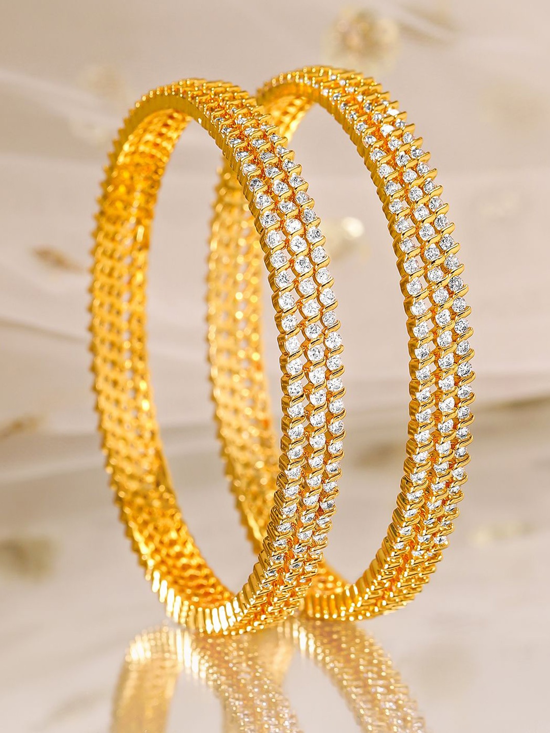 

Rubans Set Of 4 22K Gold-Plated CZ Stone-Studded Handcrafted Bangles