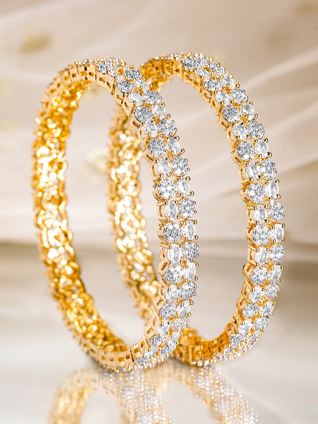 

Rubans Set of 2, 22K Gold-Plated Cubic Zirconia Studded Premium Bangles