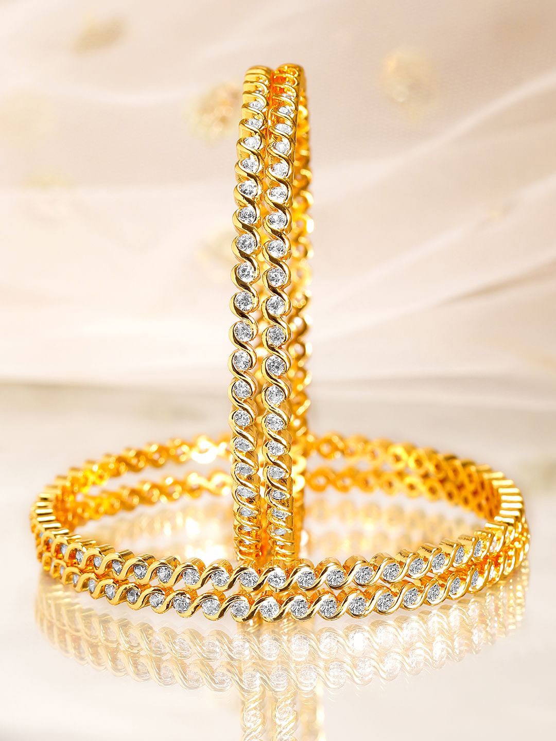

Rubans Set of 4, 22K Gold-Plated Cubic Zirconia Studded Bangles