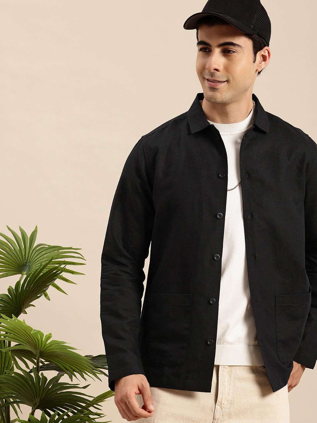 

Mast & Harbour Cuban Collar Cotton Linen Casual Shirt, Black