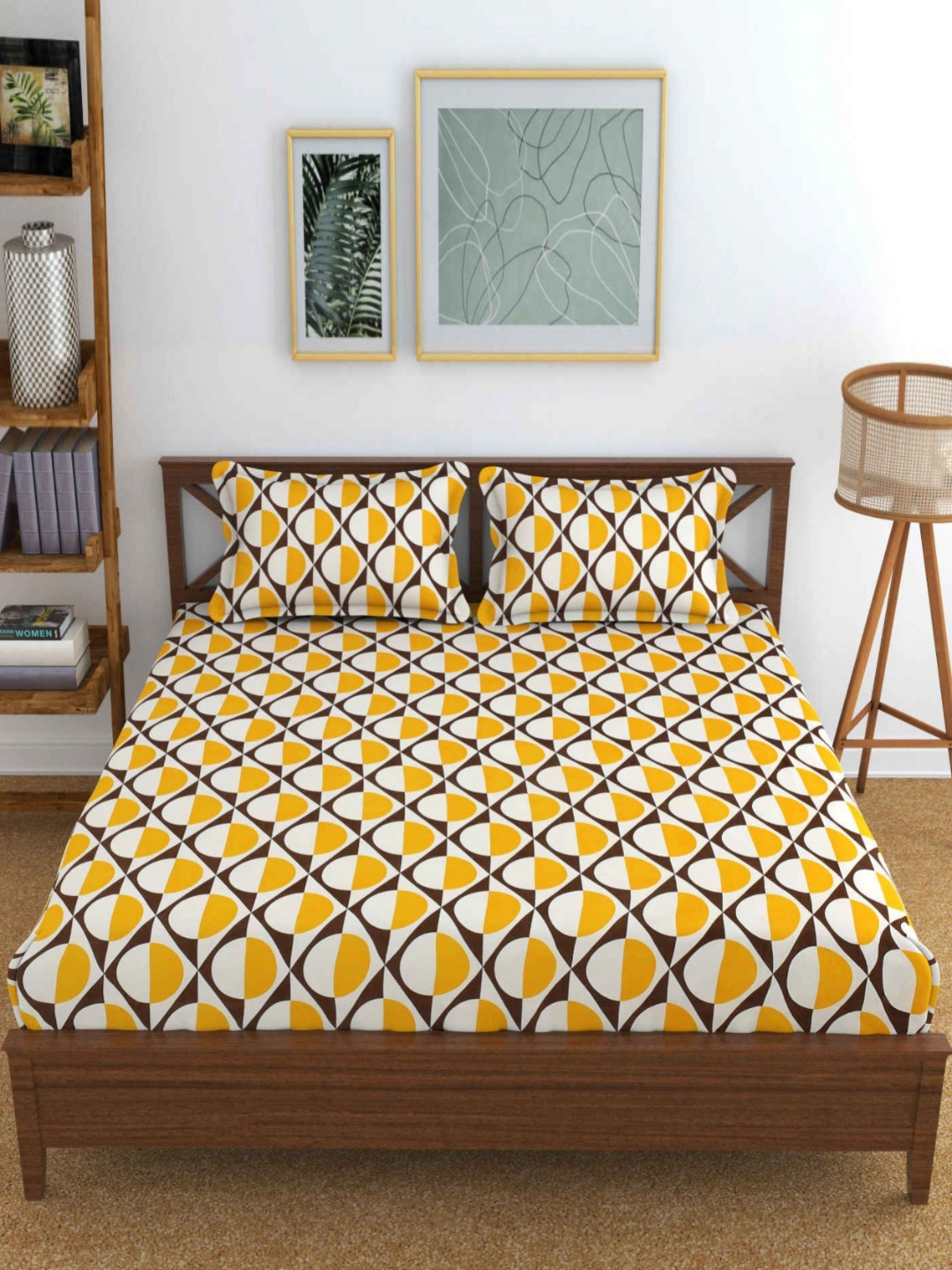 

YaAkholic Yellow & White Geometric 220 TC Microfiber King Bedsheet Set 1.98 m x 1.82 m