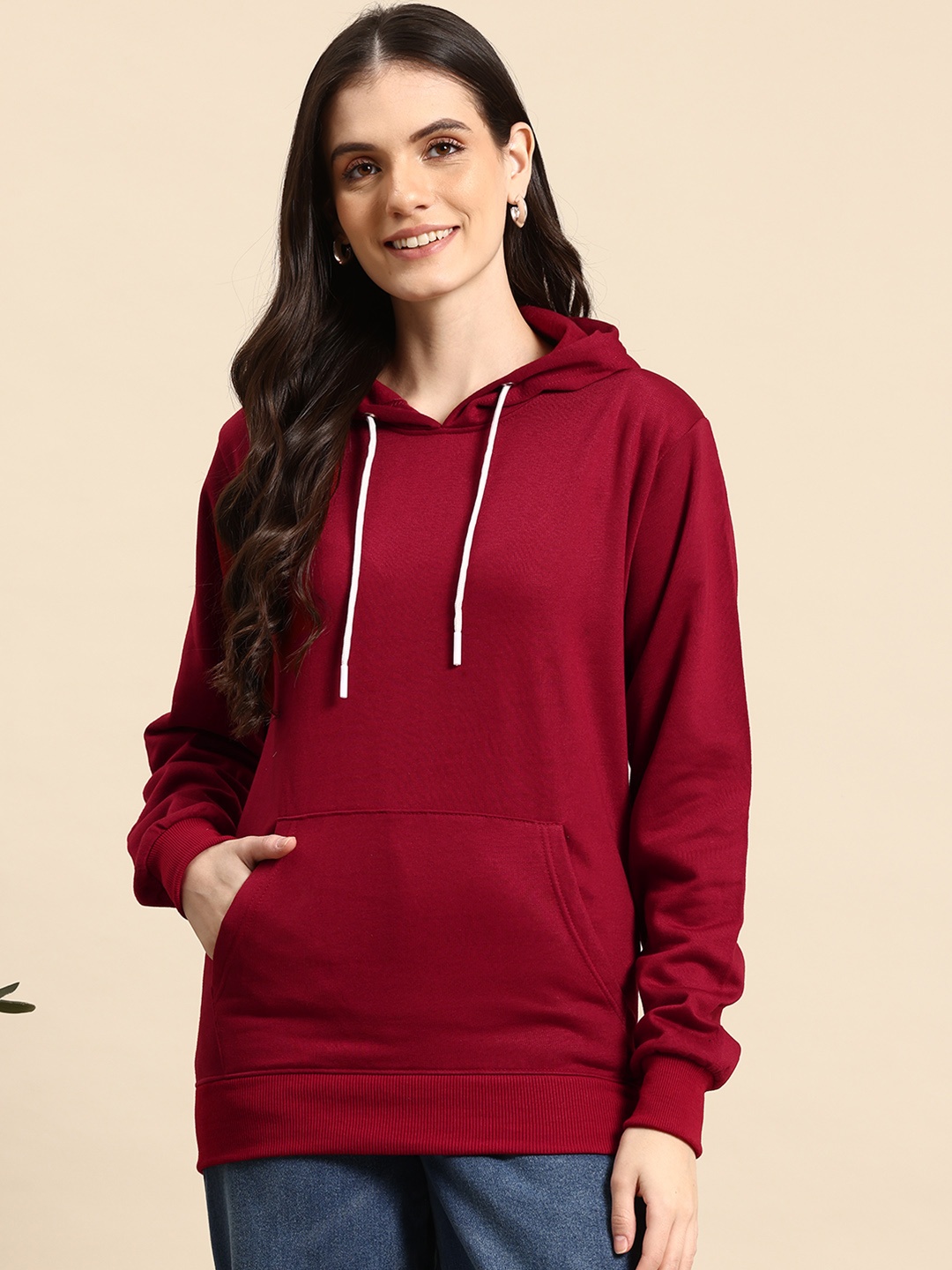 

Mast & Harbour Solid Hooded Sweatshirt, Maroon