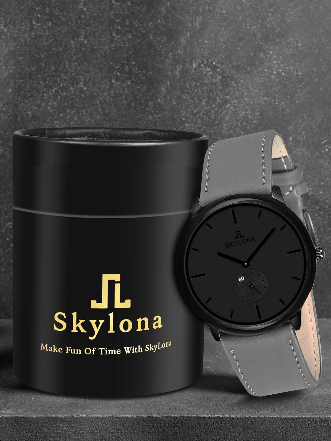 SKYLONA Men Leather Bracelet Style Straps Analogue Chronograph Watch Biden Leather Grey, Black