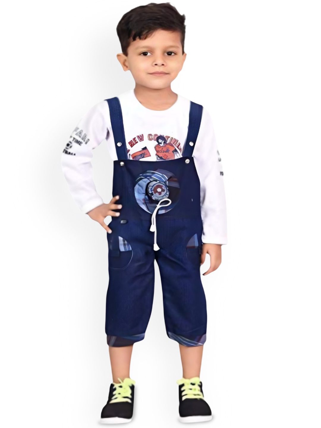 Vidyanjali Infants Kids Denim Dungaree with Tshirt, Blue