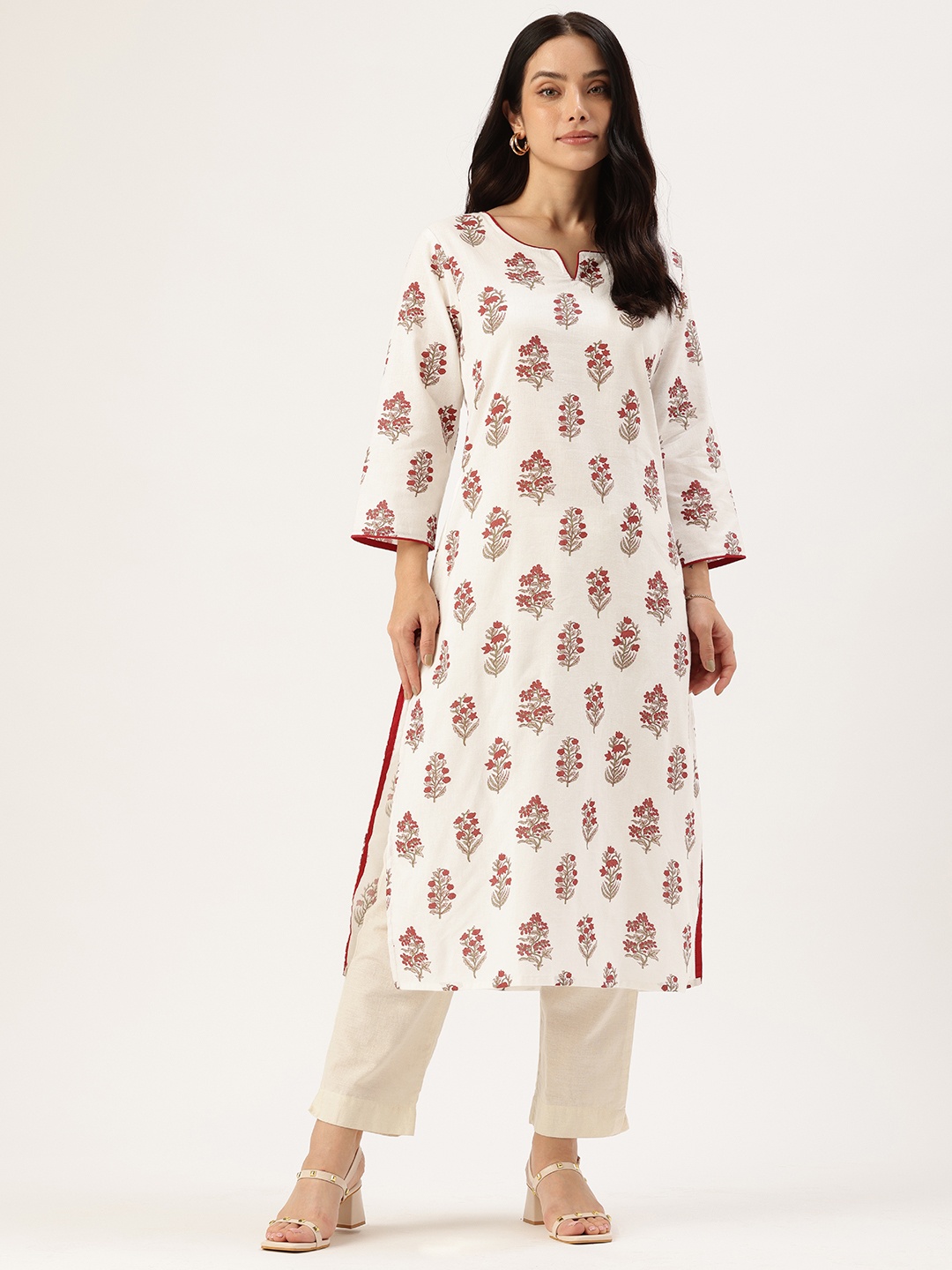 

AMUKTI Floral Printed Indie Pure Cotton Kurta, White
