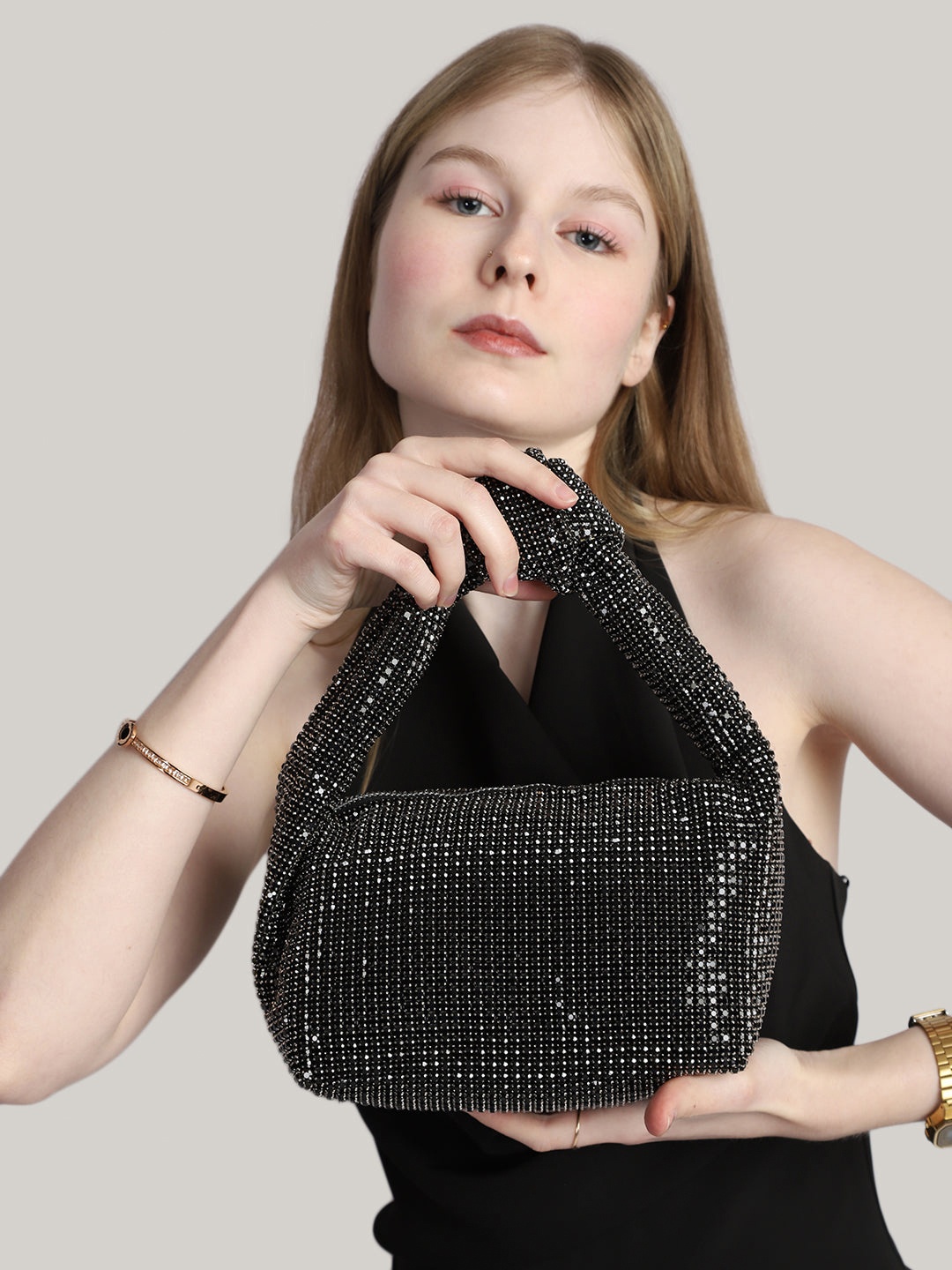 

MINI WESST Women Textured Half Moon Hobo Bag, Grey