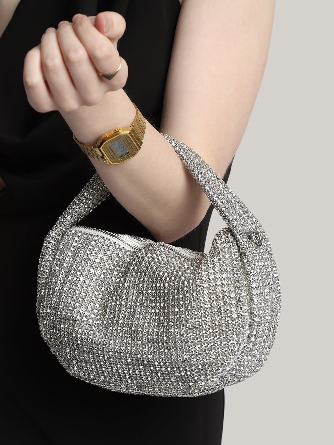 

MINI WESST Women Textured Half Moon Sling Bag, Grey