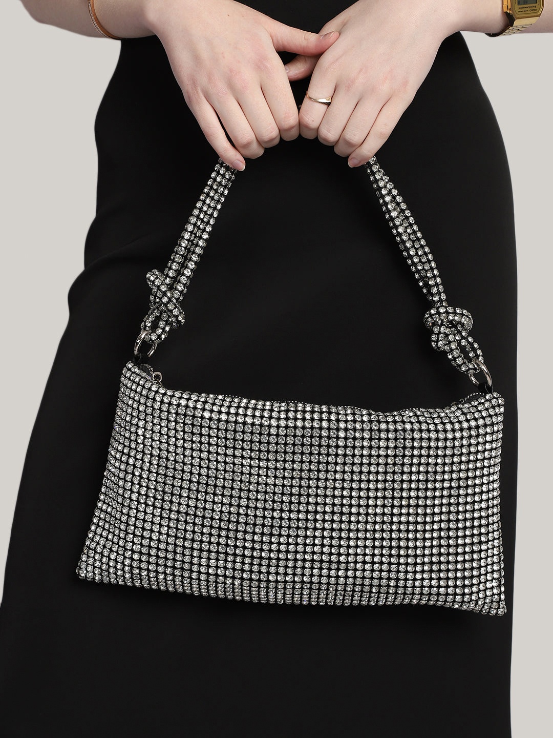 

MINI WESST Women Textured Half Moon Hobo Bag, Grey