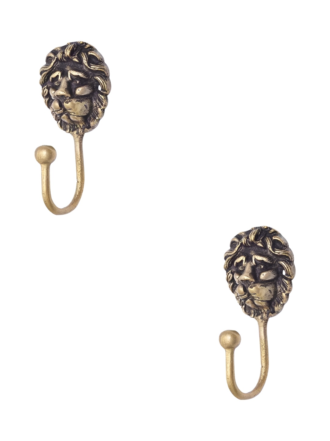 

IndianShelf Gold Toned 2 Pieces Brass Lion Wall Hooks, Bronze