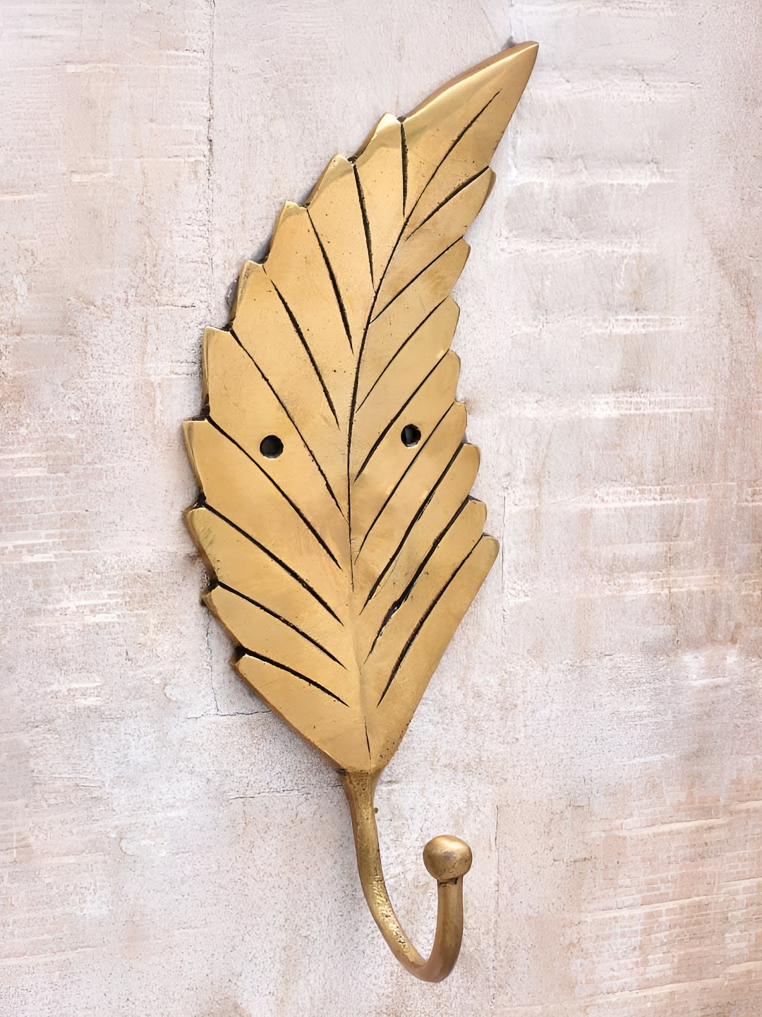 

IndianShelf Gold Toned Brass Leaf Wall Hook