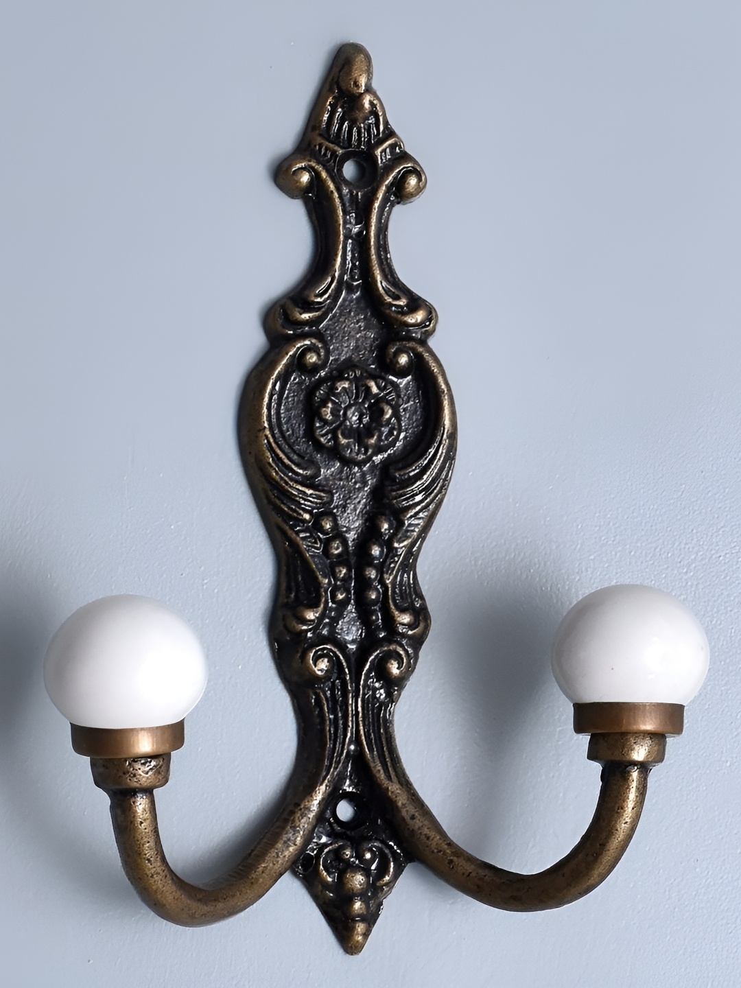 IndianShelf White & Brown Ceramic Solid Wall Hangers Coat Hooks
