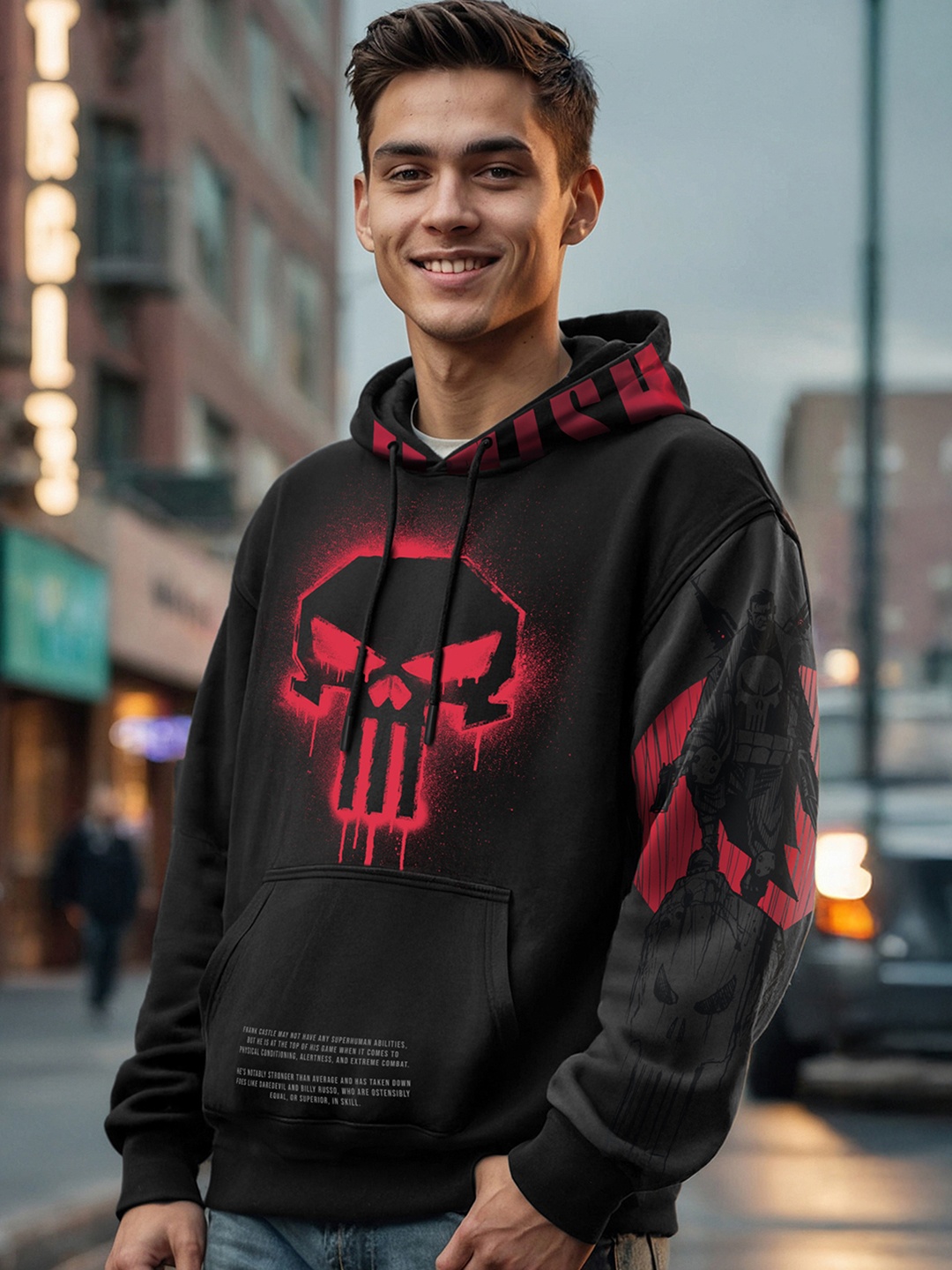 

Bewakoof Men Printed Hooded Pullover Sweatshirt, Black