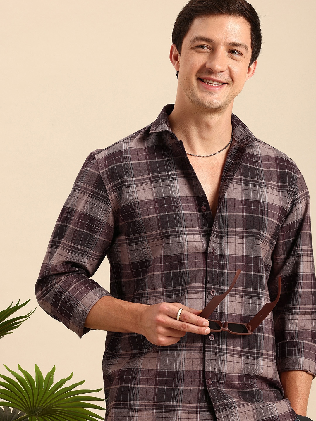 

Mast & Harbour Pure Cotton Opaque Checked Casual Shirt, Brown