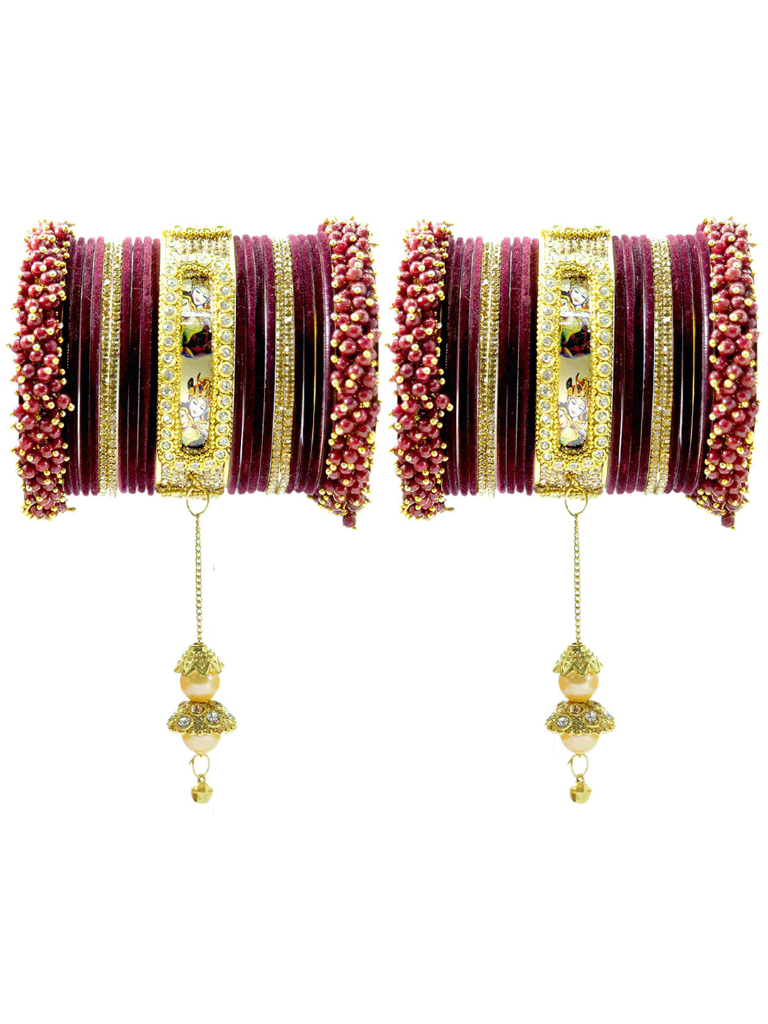 

Set of 36 Non-Precious Metal Base Metal With Cutting and Plane Bangles, Maroon