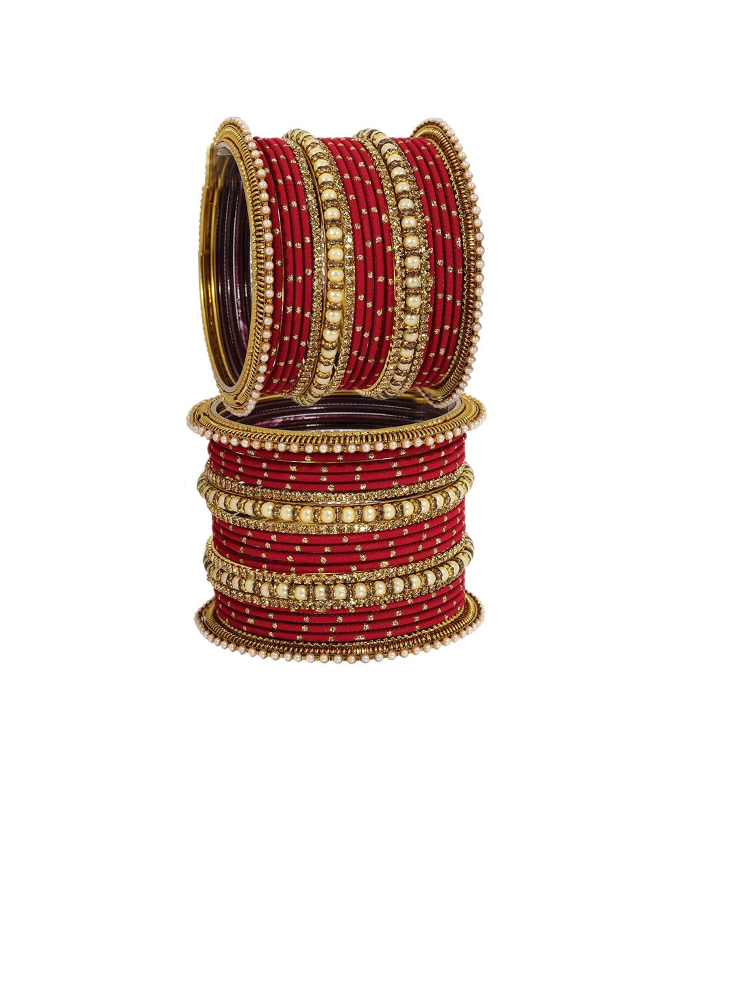 

ZULKA Set of 40 Artificial Stones and Beads Studded Bangles, Red