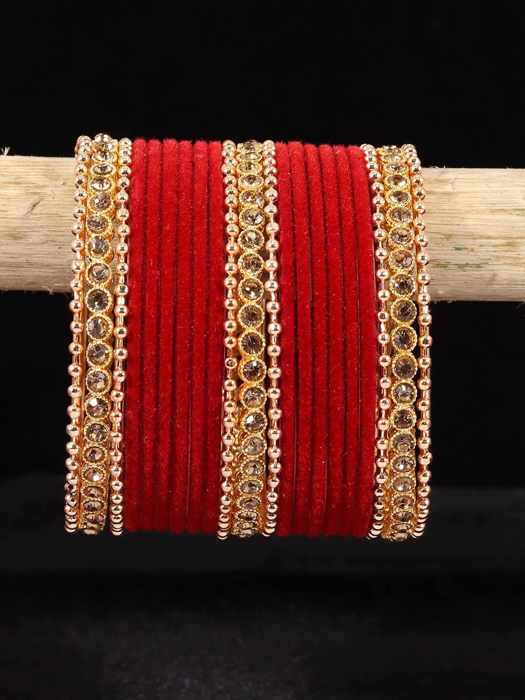

ZULKA Set of 40 Pearls and Zari Dotted Traditional Metal Bangle, Red