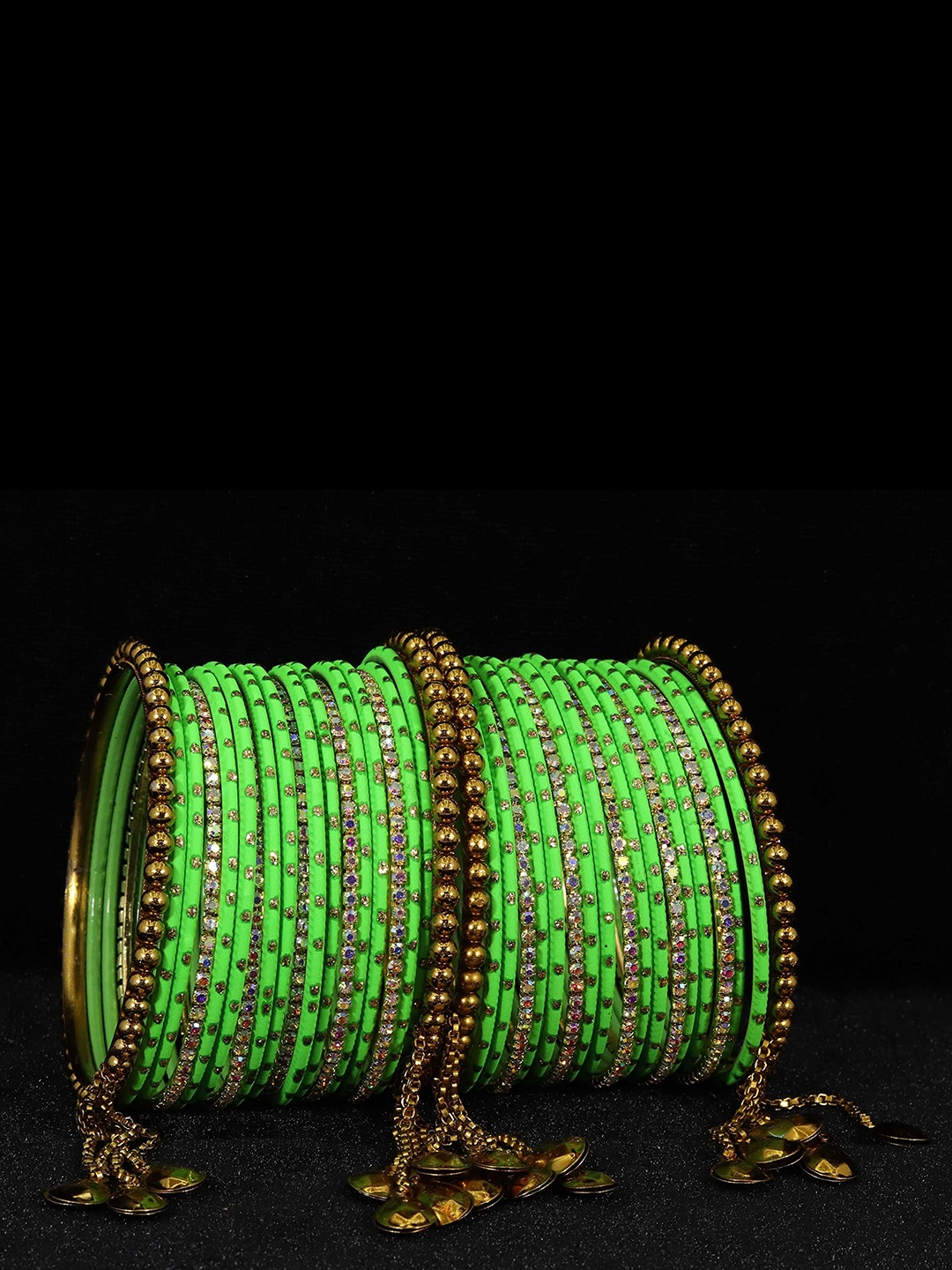 

Set of 42 Non-Precious Metal with Base Metal Zircon Gemstone Studded Velvet Bangle, Magenta