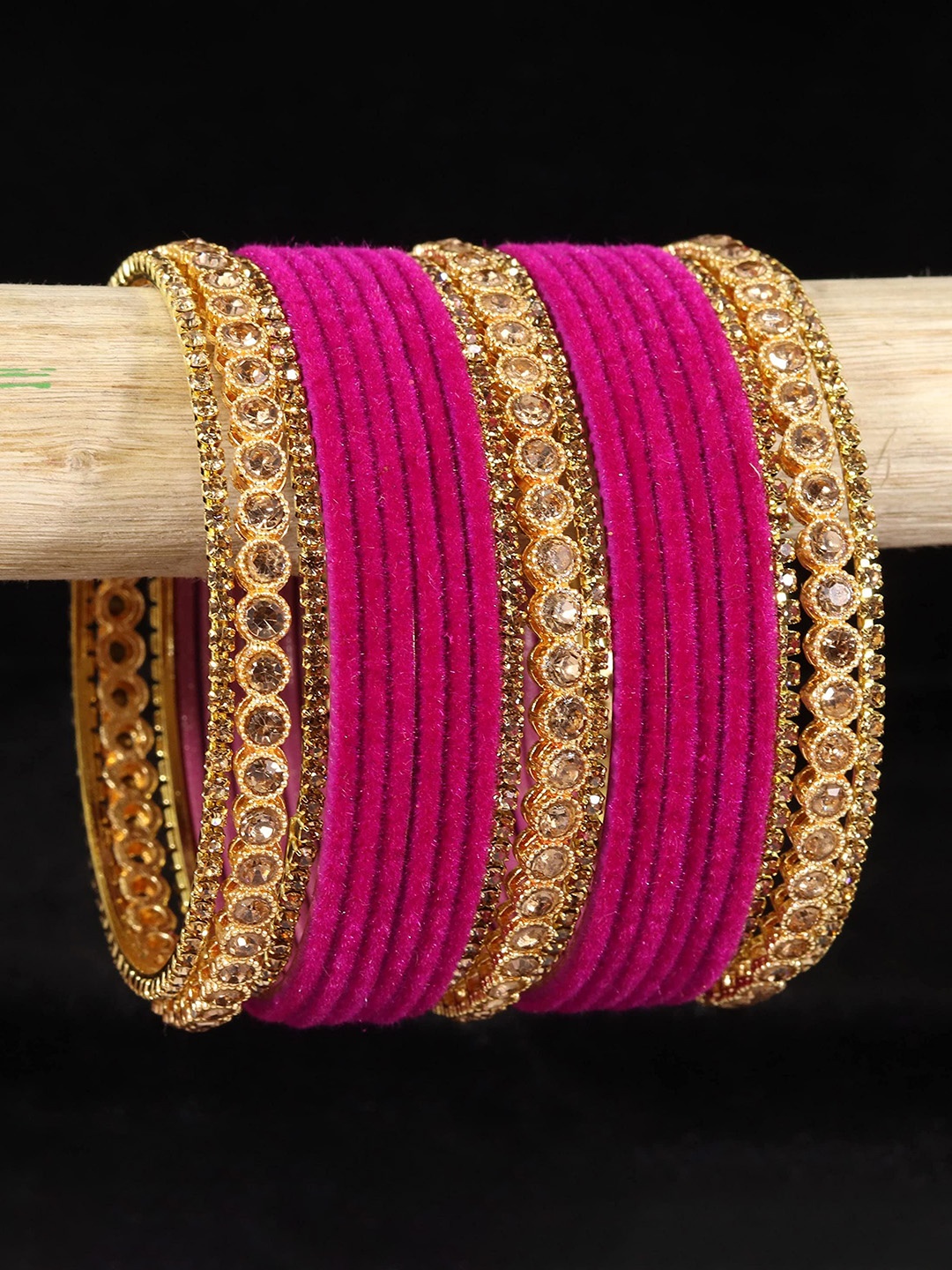 

ZULKA Set Of 42 Zircon Gemstone and Ballchain Metal Bangle, Pink