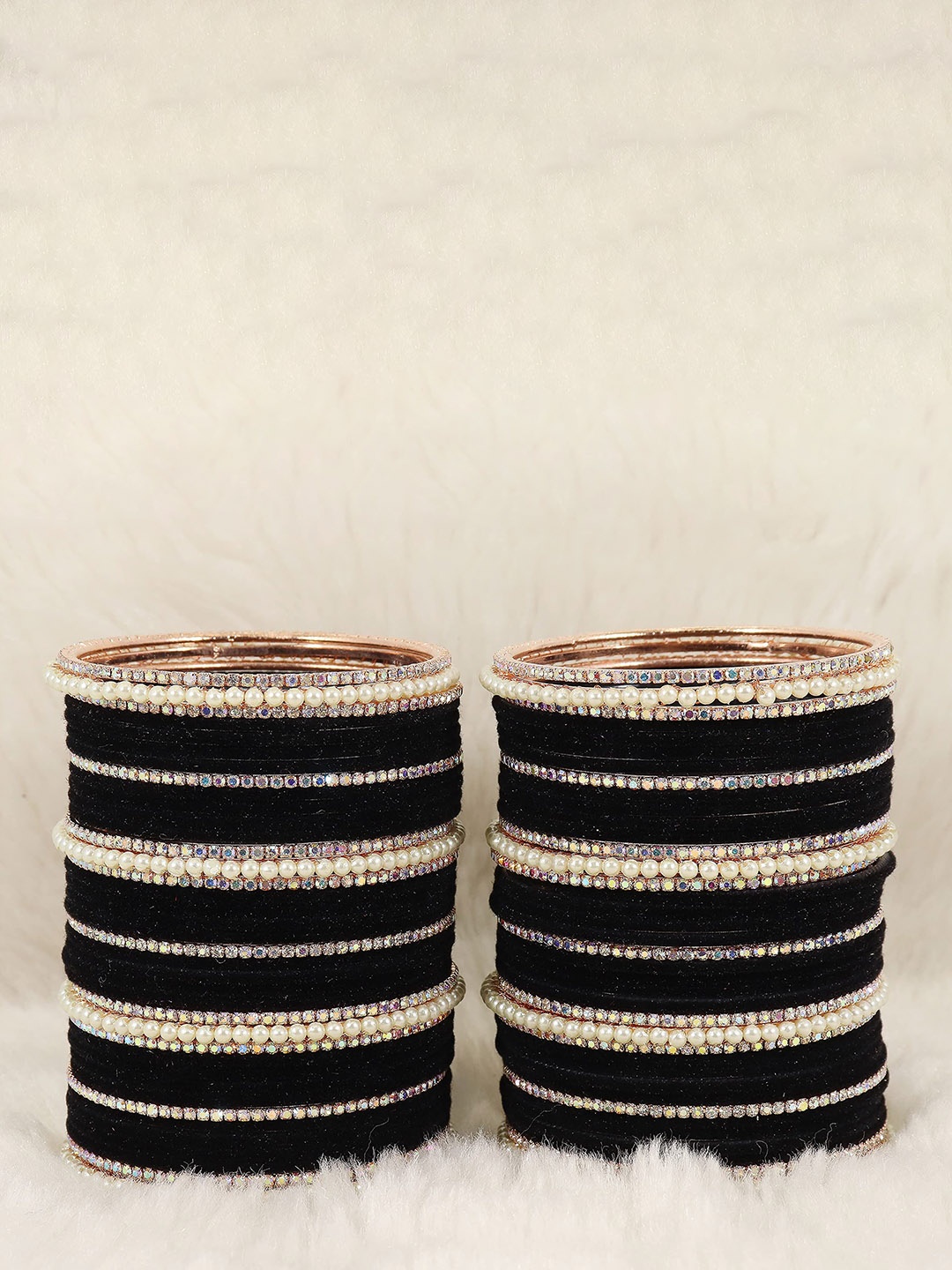

Set of 78 Metal with Cubic Zirconia and Pearls Velvet Bangles For Women, Maroon