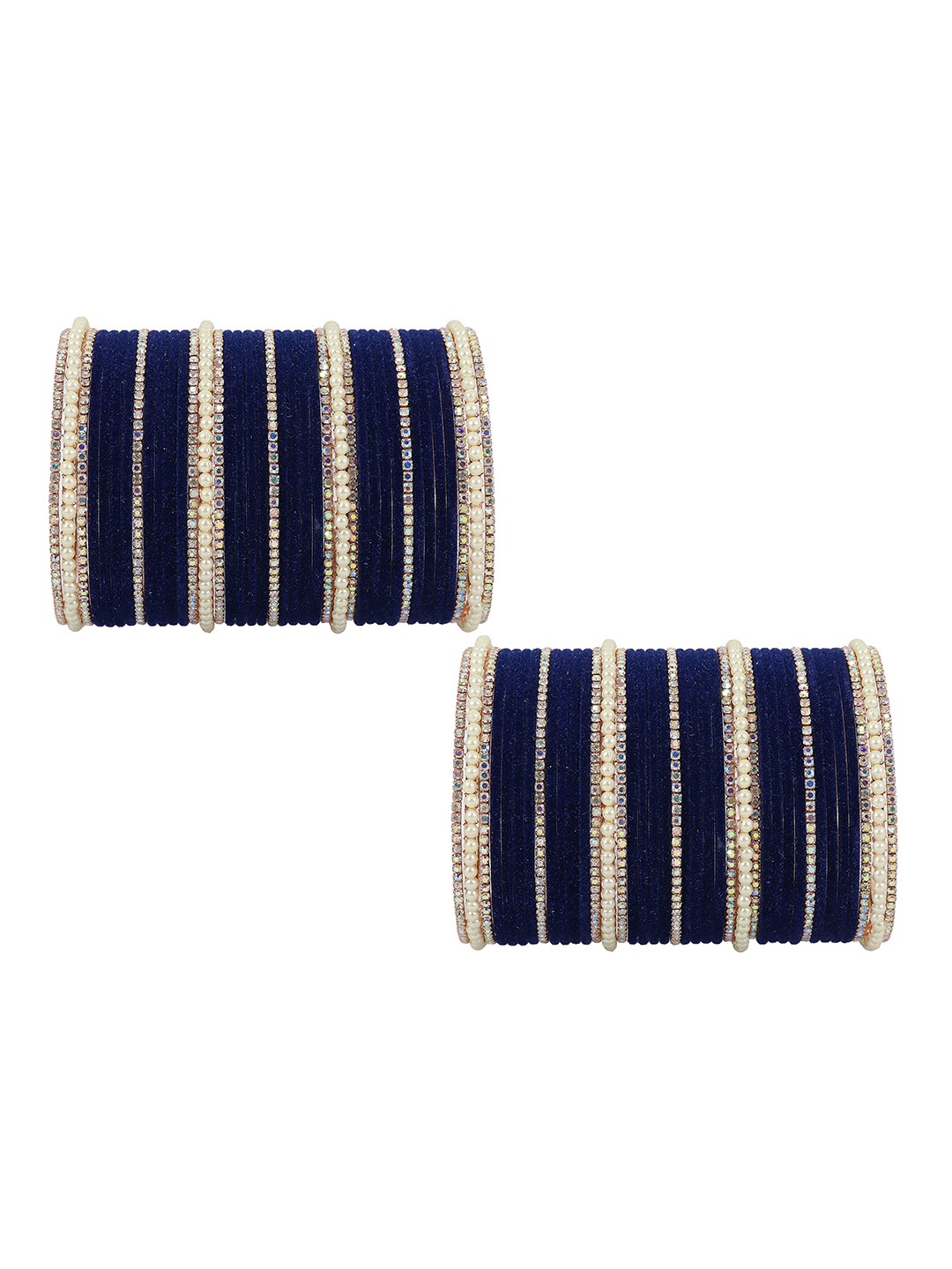 

Set of 78 Metal with Cubic Zirconia and Pearls Velvet Bangles For Women, Multi