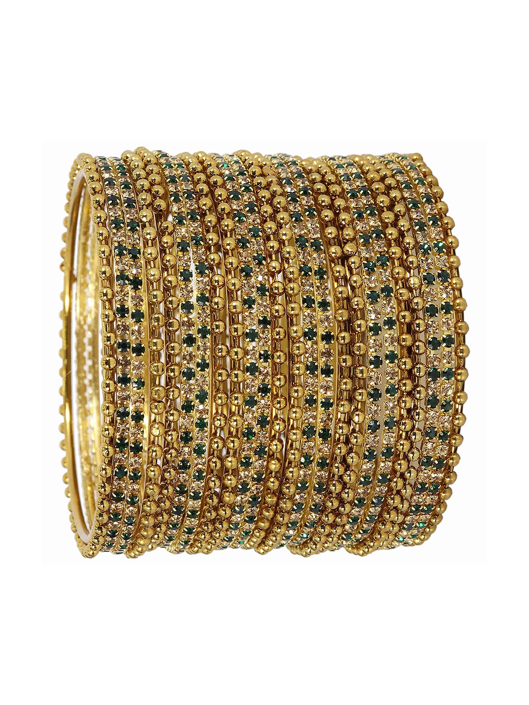 

ZULKA Set of 24 Non-Precious Metal Base Zircon Gemstone Studded Ballchain Linked Bangles, Gold