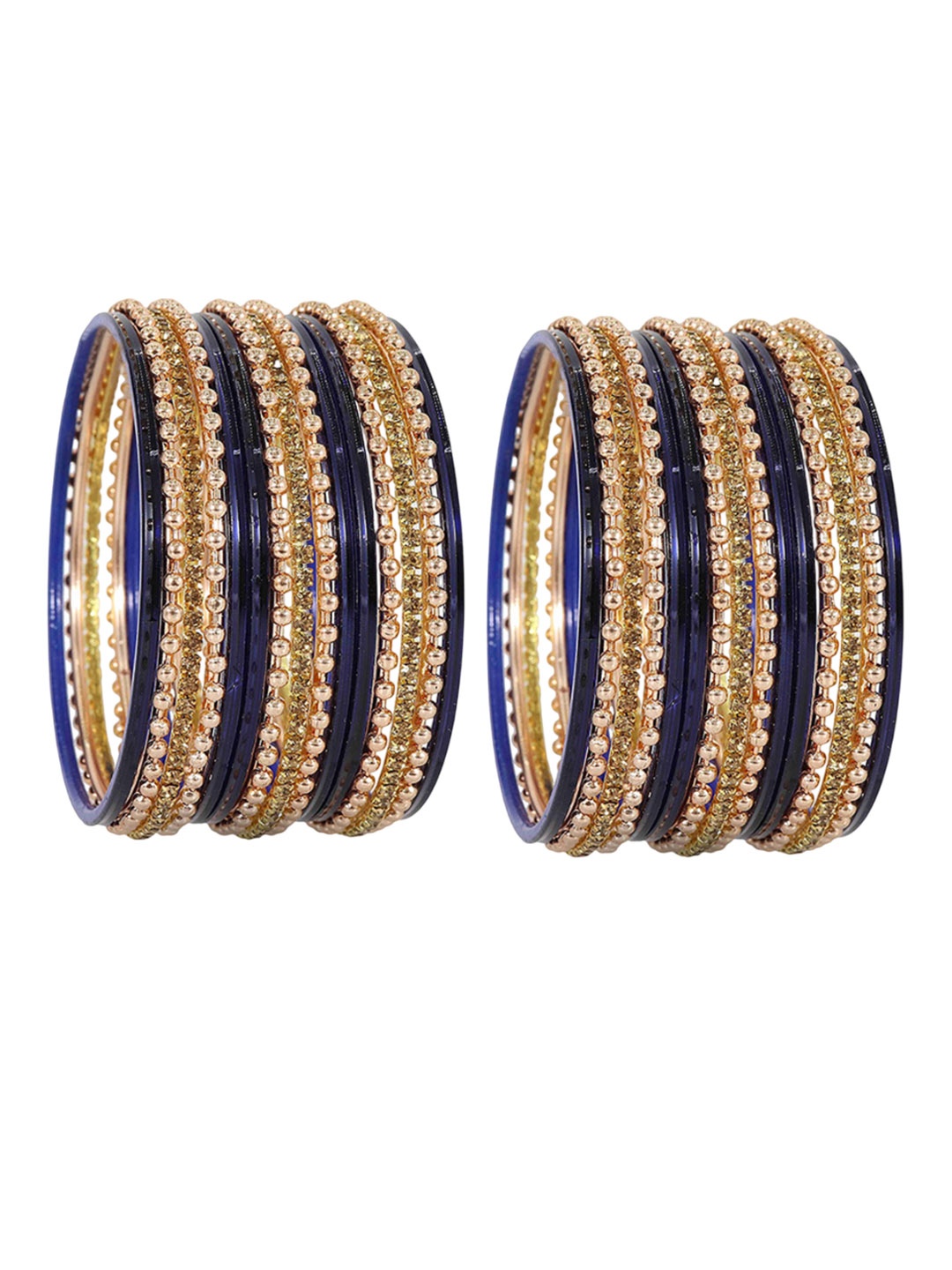 

ZULKA Set of 30 Metal Zircon Gemstone and Ball Chain Linked Plain Bangles, Pink