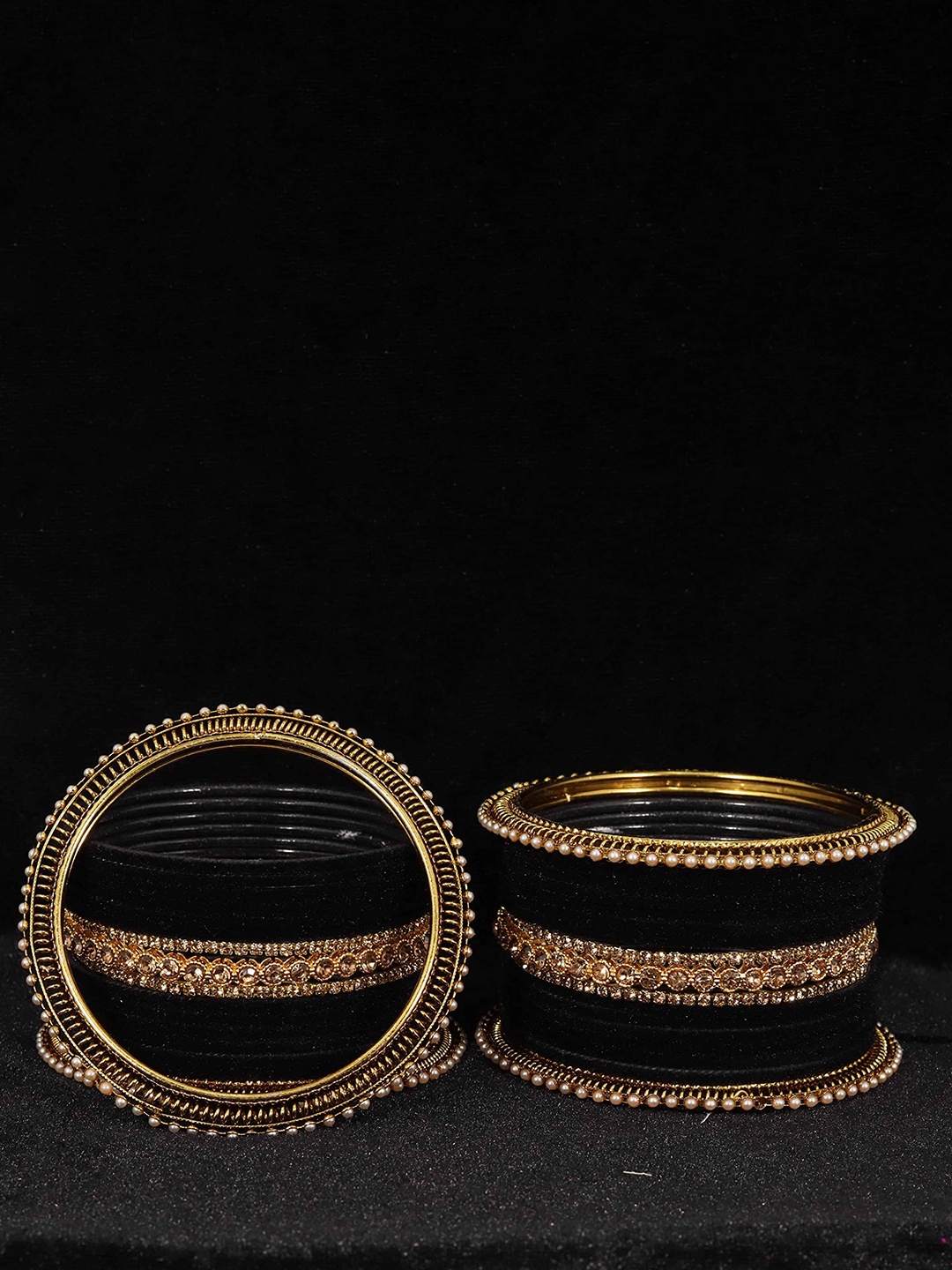 

Set of 34 Traditional Metal Bangles Studded Zircon Diamond Stone & Pearls, Peach